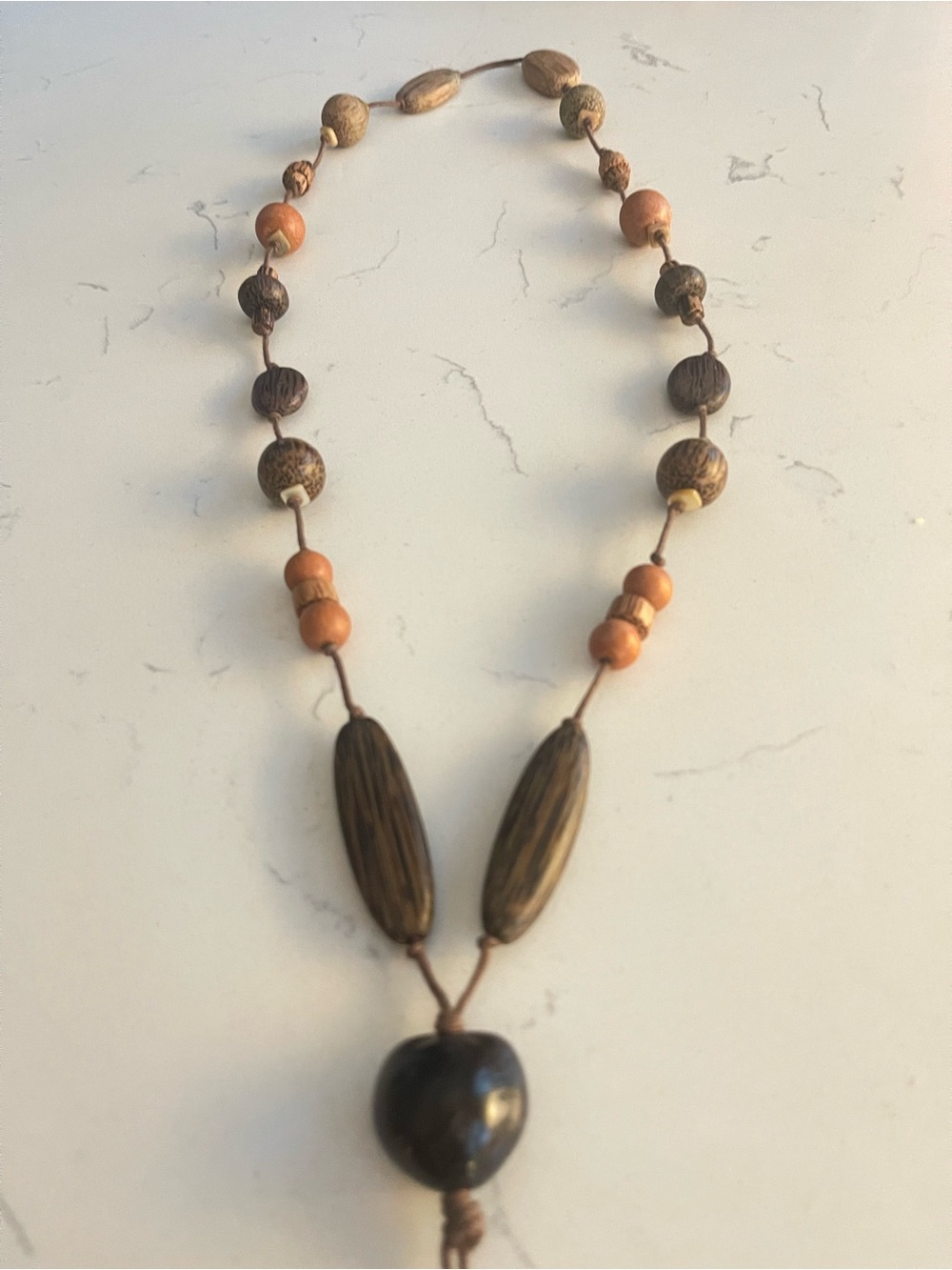 Handmade Wooden Bead Heart Pendant Necklace - Brown